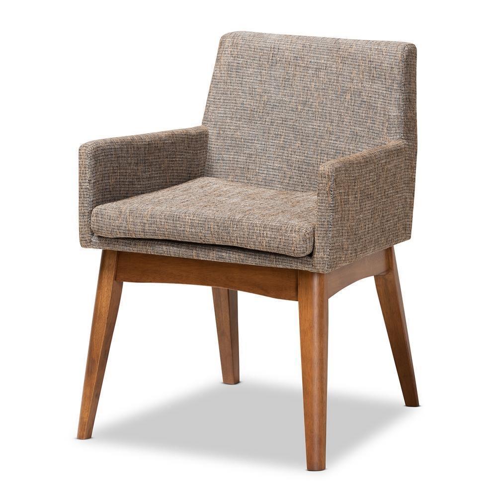 Dorina Mid-Century Modern Gravel Fabric Upholstered and Walnut Brown Finished Wood 5-Piece Dining Set FredCo