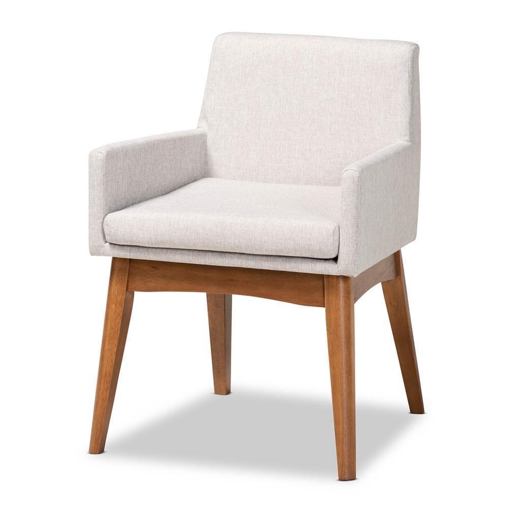 Dorina Mid-Century Modern Greyish Beige Fabric Upholstered and Walnut Brown Finished Wood 5-Piece Dining Set FredCo