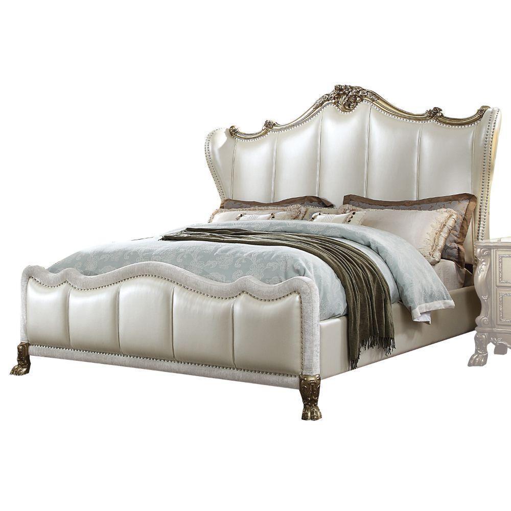 Dresden II California King Bed Pearl White PU & Gold Patina FredCo