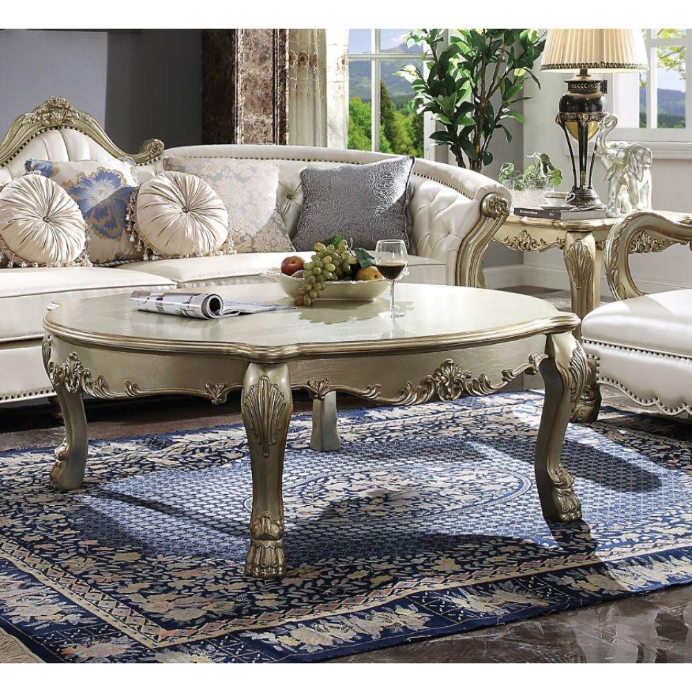 Dresden II Coffee Table (Bowed) Gold Patina & Bone FredCo