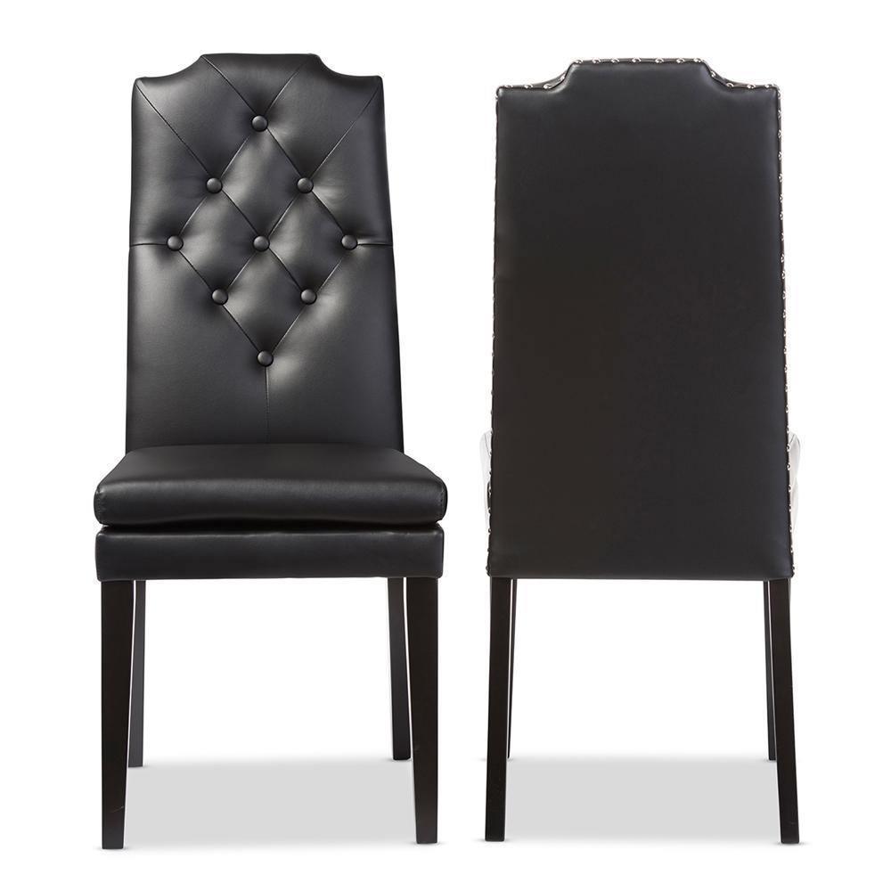 Dylin Modern and Contemporary Black Faux Leather Button-Tufted Nail heads Trim Dining Chair FredCo