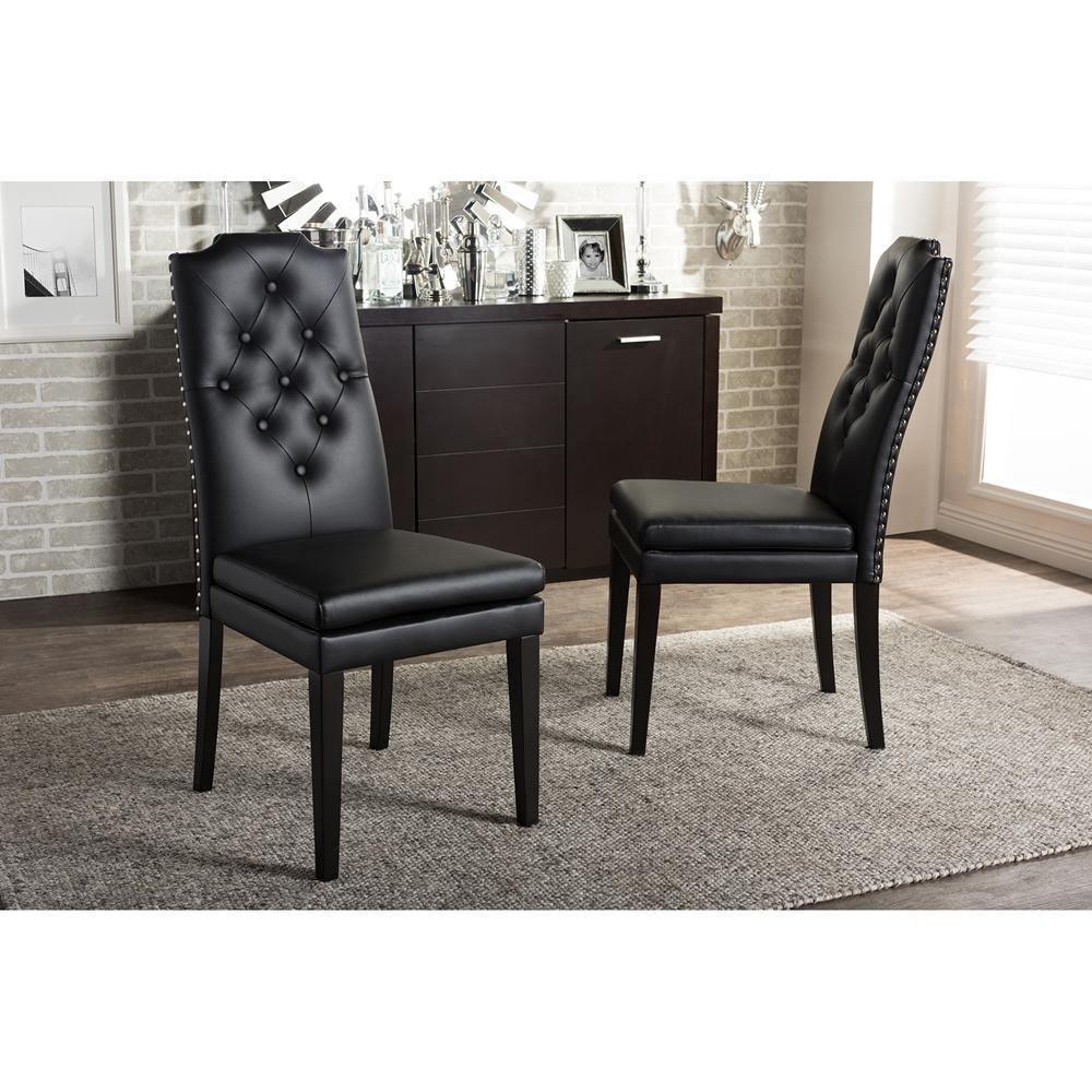Dylin Modern and Contemporary Black Faux Leather Button-Tufted Nail heads Trim Dining Chair FredCo