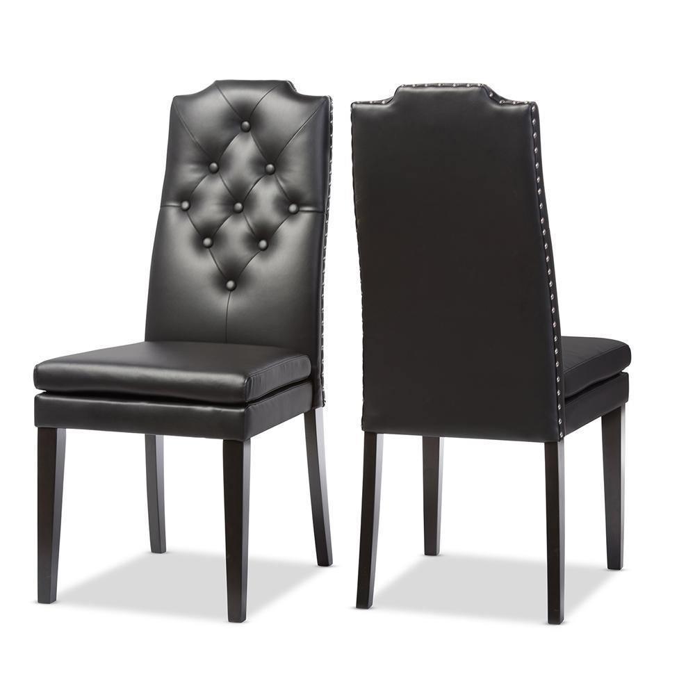 Dylin Modern and Contemporary Black Faux Leather Button-Tufted Nail heads Trim Dining Chair FredCo