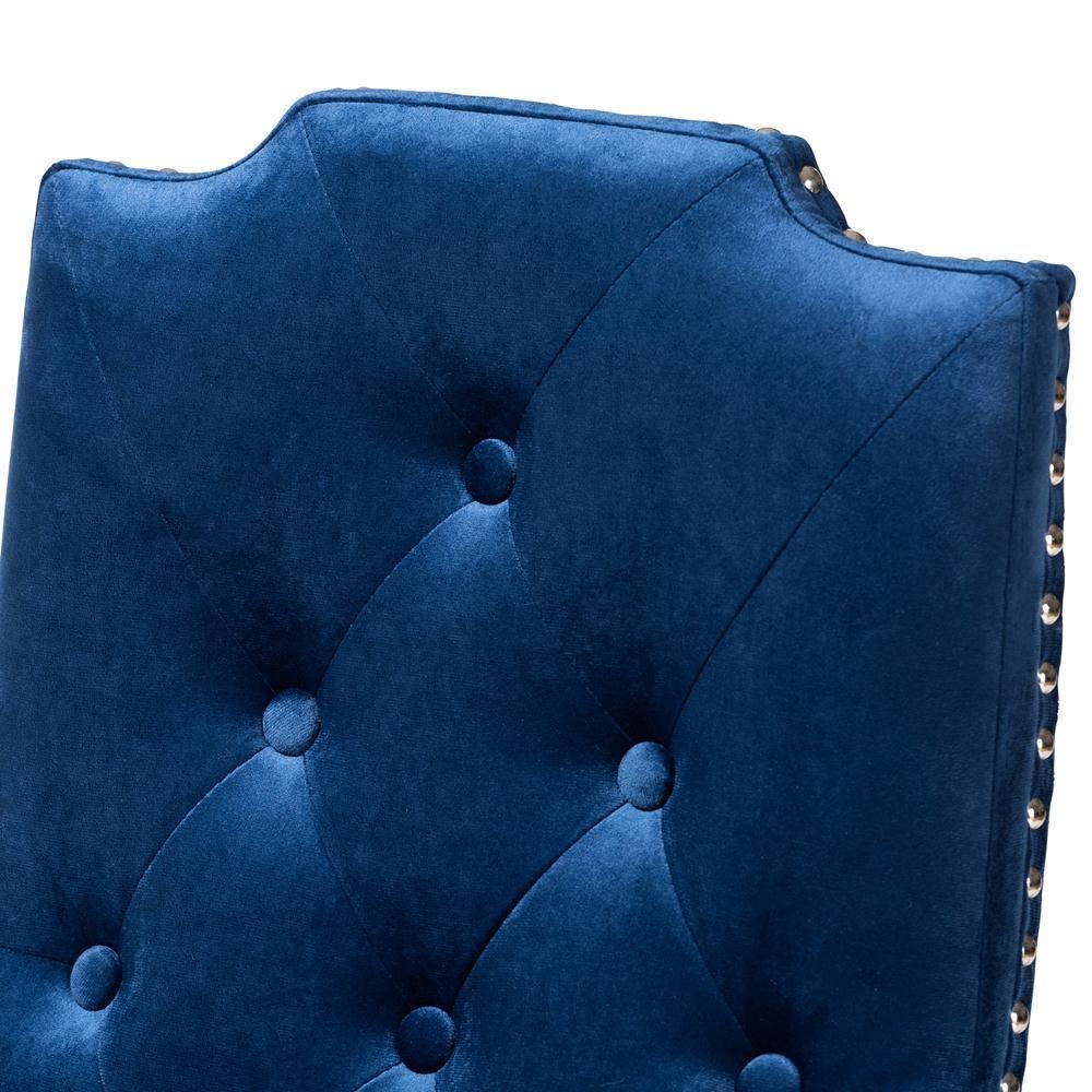 Dylin Modern and Contemporary Navy Blue Velvet Fabric Upholstered Button Tufted Wood Dining Chair Set of 2 FredCo