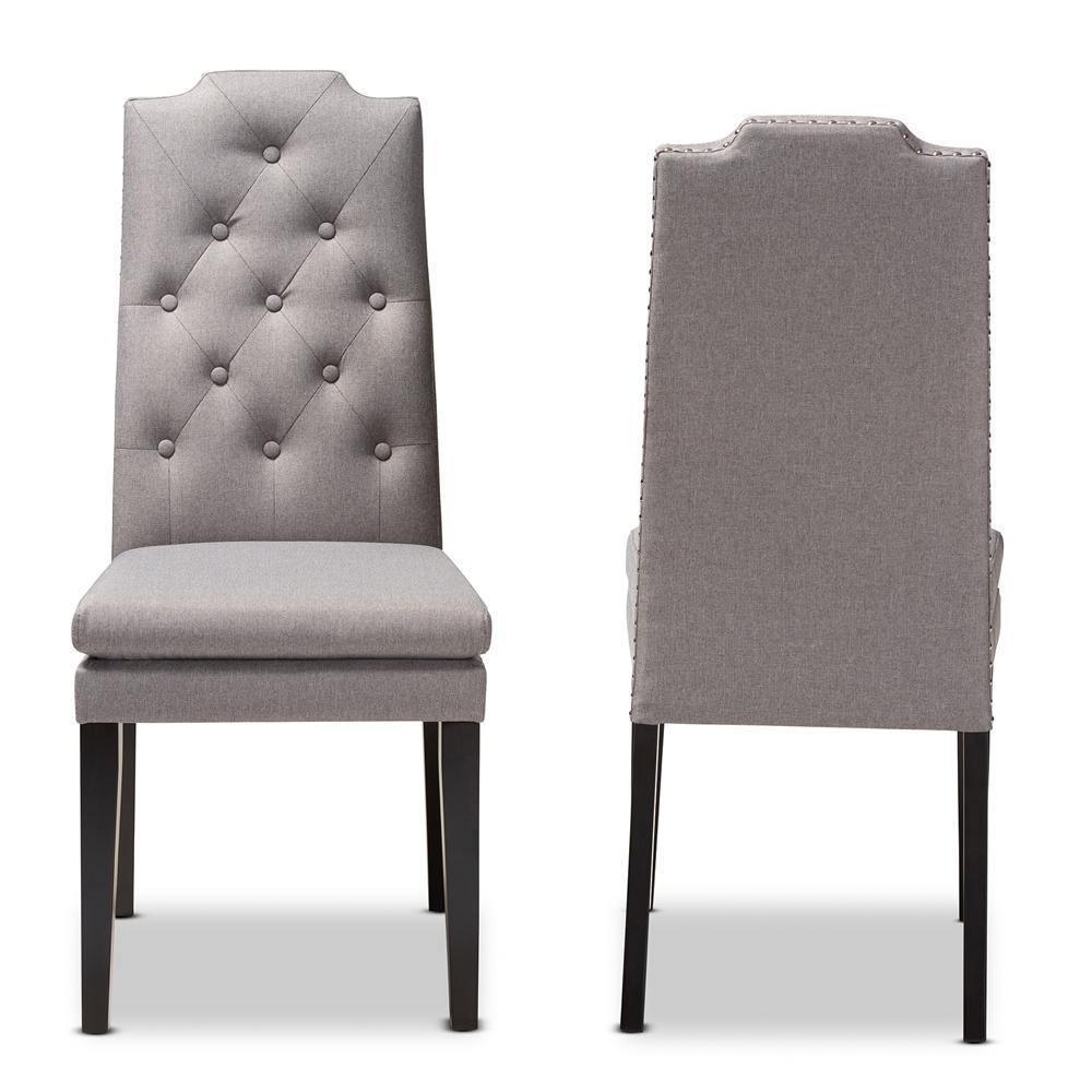 Dylin Modern and ContemporaryGray Fabric Upholstered Button Tufted Wood Dining Chair Set of 2 FredCo