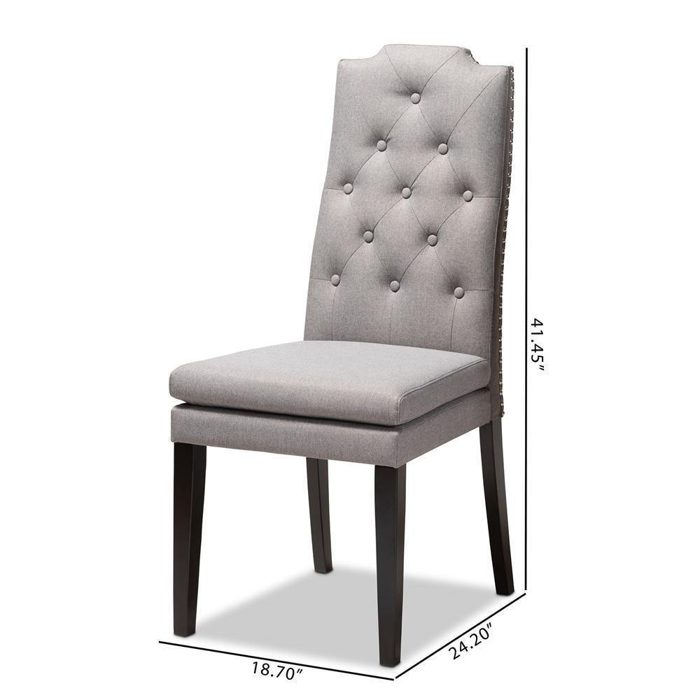 Dylin Modern and ContemporaryGray Fabric Upholstered Button Tufted Wood Dining Chair Set of 2 FredCo