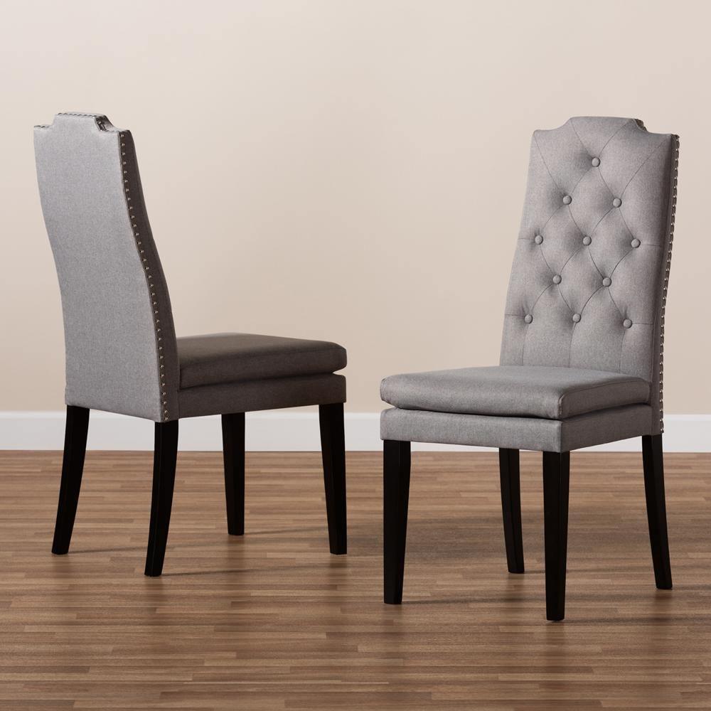 Dylin Modern and ContemporaryGray Fabric Upholstered Button Tufted Wood Dining Chair Set of 2 FredCo