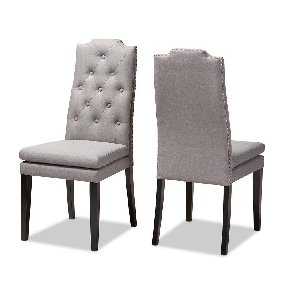 Dylin Modern and ContemporaryGray Fabric Upholstered Button Tufted Wood Dining Chair Set of 2 FredCo