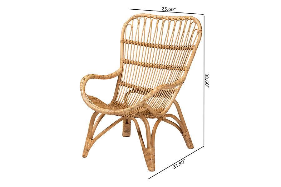 Earvin Modern Bohemian Natural Brown Rattan Armchair FredCo