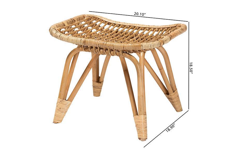 Earvin Modern Bohemian Natural Brown Rattan Footstool FredCo