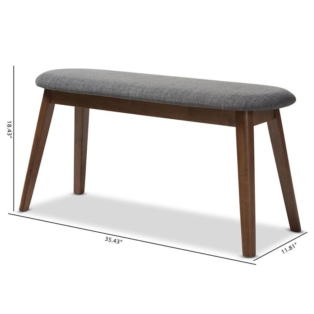Easton Mid-Century Modern Dark Grey Fabric Upholstered Walnut Finished Wood Bench FredCo
