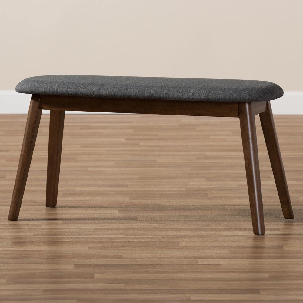 Easton Mid-Century Modern Dark Grey Fabric Upholstered Walnut Finished Wood Bench FredCo