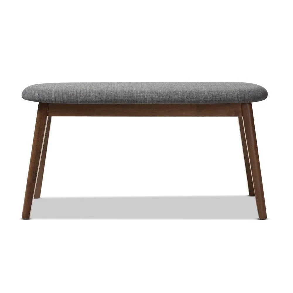 Easton Mid-Century Modern Dark Grey Fabric Upholstered Walnut Finished Wood Bench FredCo