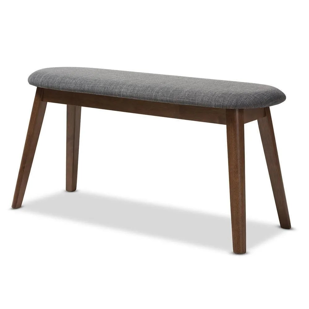 Easton Mid-Century Modern Dark Grey Fabric Upholstered Walnut Finished Wood Bench FredCo
