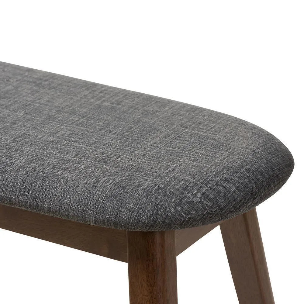 Easton Mid-Century Modern Dark Grey Fabric Upholstered Walnut Finished Wood Bench FredCo