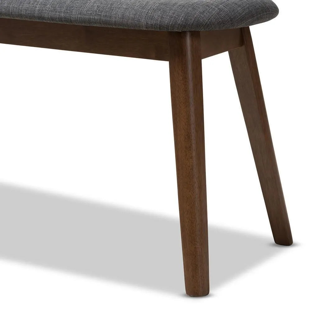 Easton Mid-Century Modern Dark Grey Fabric Upholstered Walnut Finished Wood Bench FredCo
