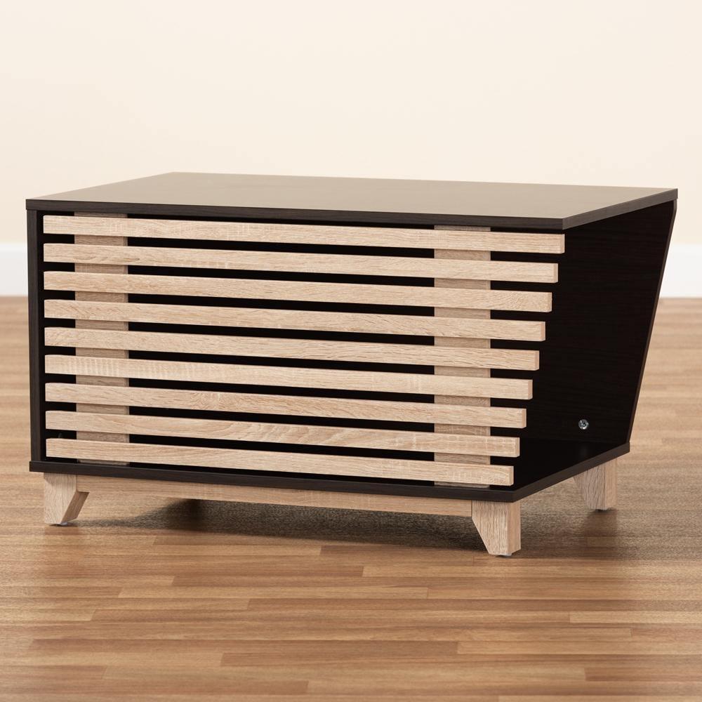 Eckhart Modern and Contemporary Two-Tone Dark Brown and Oak Finished Wood Cat Litter Box Cover House FredCo