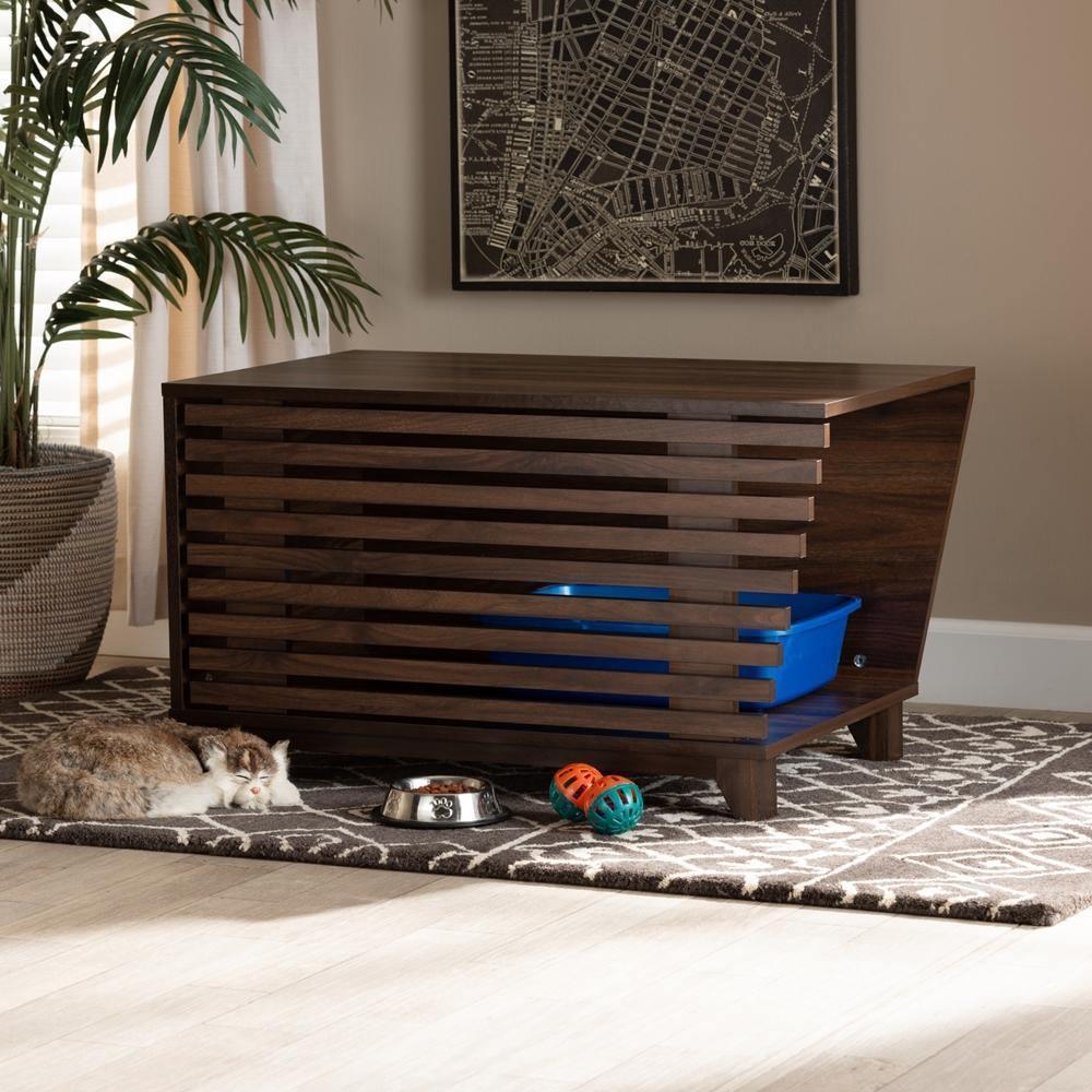 Eckhart Modern and Contemporary Walnut Brown Finished Wood Cat Litter Box Cover House FredCo