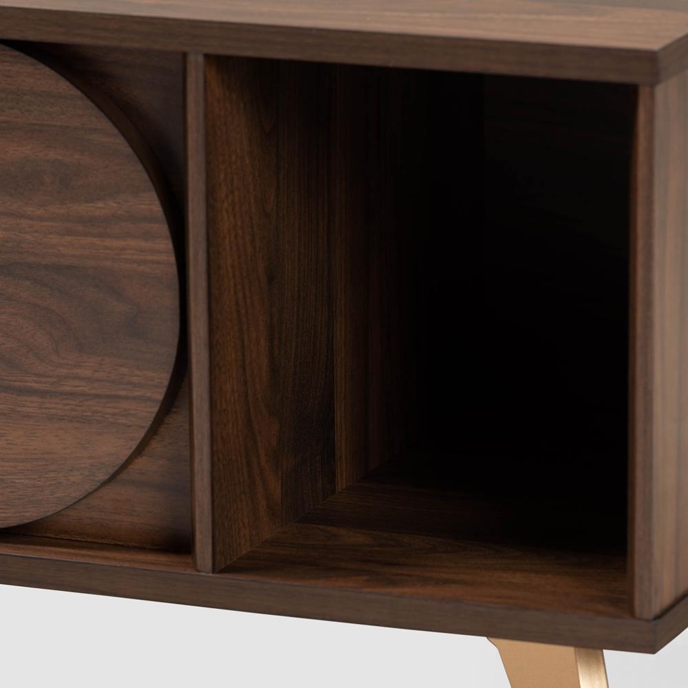 Edel Mid-Century Modern Walnut Brown and Gold Finished Wood Coffee Table FredCo