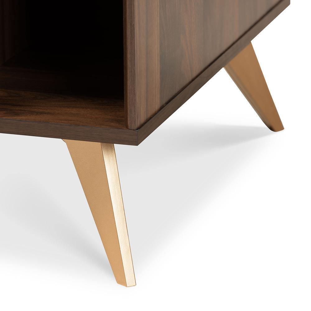 Edel Mid-Century Modern Walnut Brown and Gold Finished Wood Coffee Table FredCo