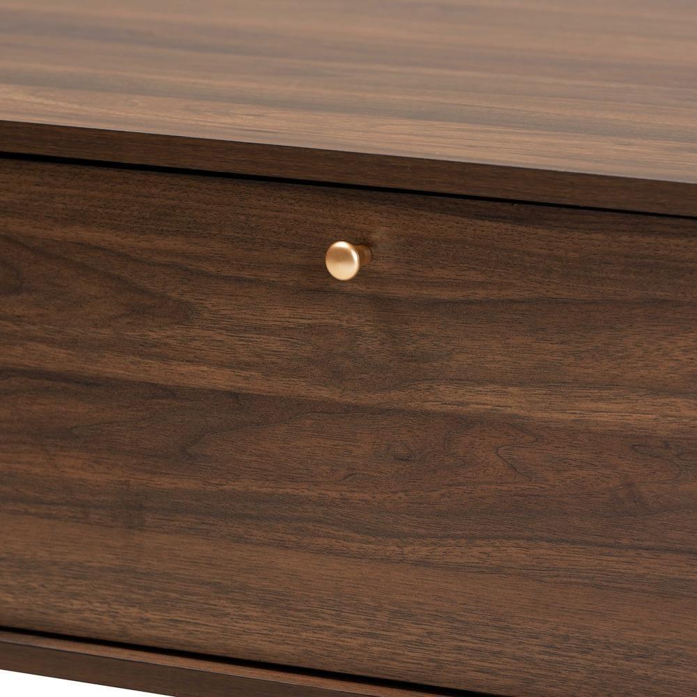 Edel Mid-Century Modern Walnut Brown and Gold Finished Wood Coffee Table FredCo