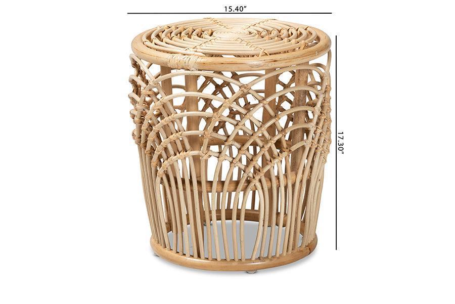 Edena Modern Bohemian Natural Brown Finished Rattan End Table FredCo