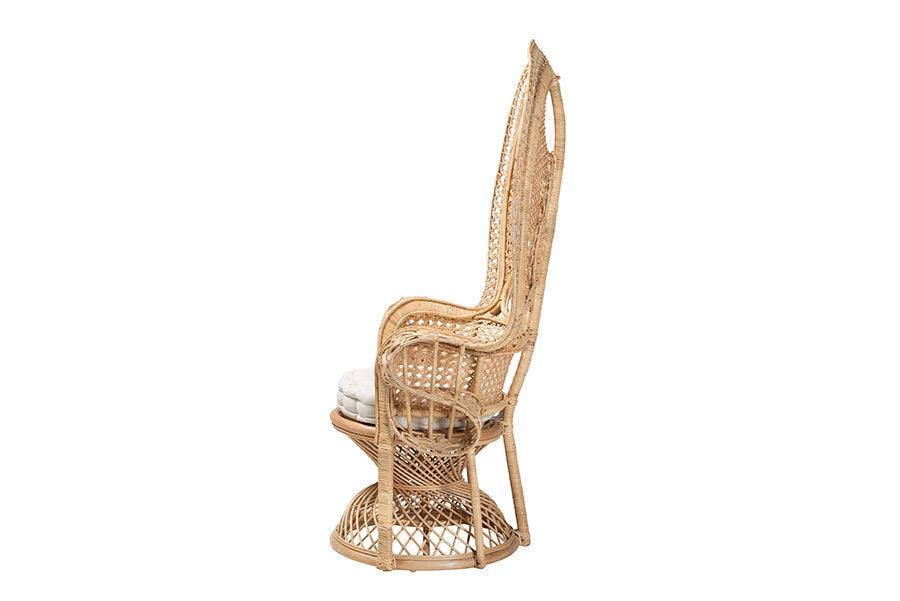 Ediva Modern Bohemian Natural Brown Rattan Peacock Accent Chair FredCo