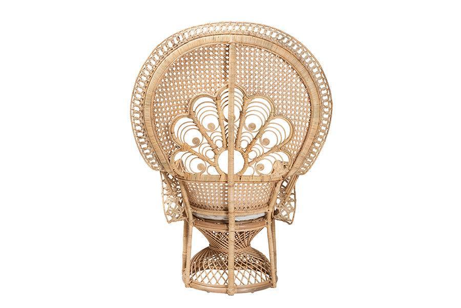 Ediva Modern Bohemian Natural Brown Rattan Peacock Accent Chair FredCo