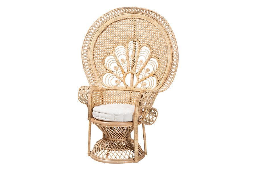 Ediva Modern Bohemian Natural Brown Rattan Peacock Accent Chair FredCo