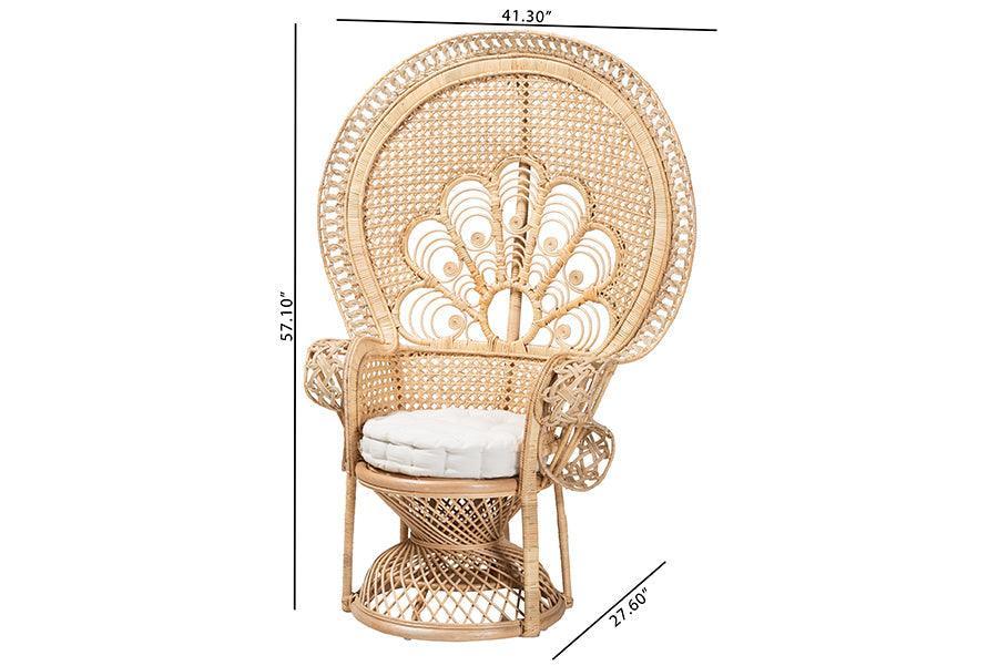 Ediva Modern Bohemian Natural Brown Rattan Peacock Accent Chair FredCo