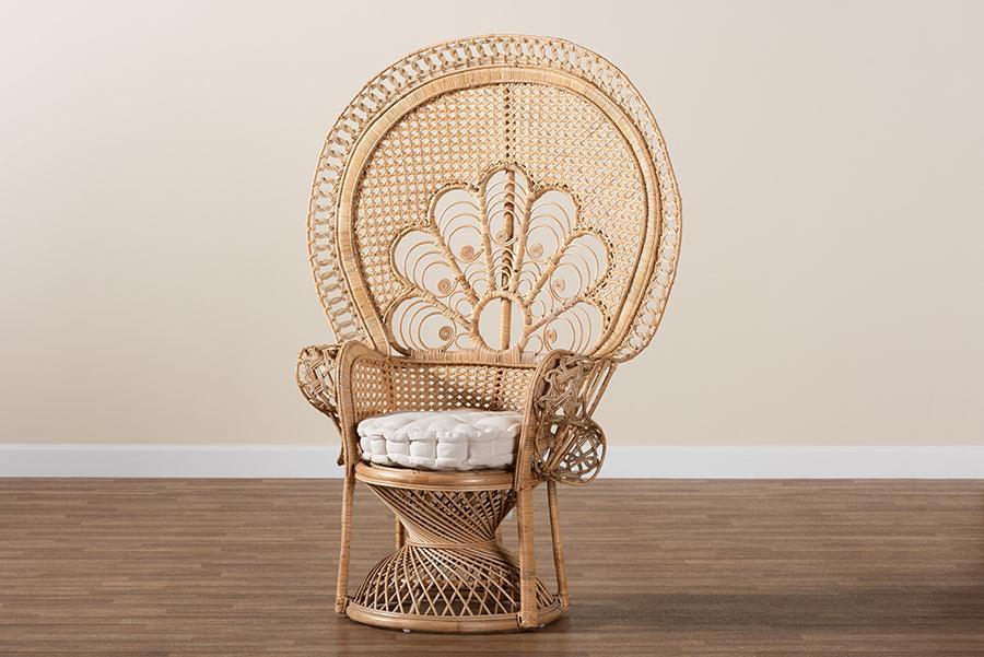 Ediva Modern Bohemian Natural Brown Rattan Peacock Accent Chair FredCo