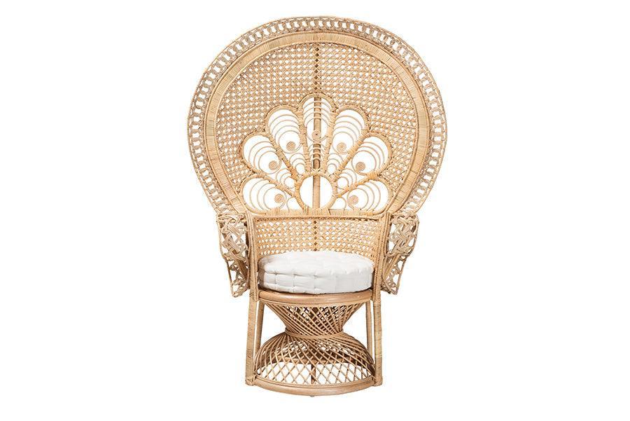 Ediva Modern Bohemian Natural Brown Rattan Peacock Accent Chair FredCo