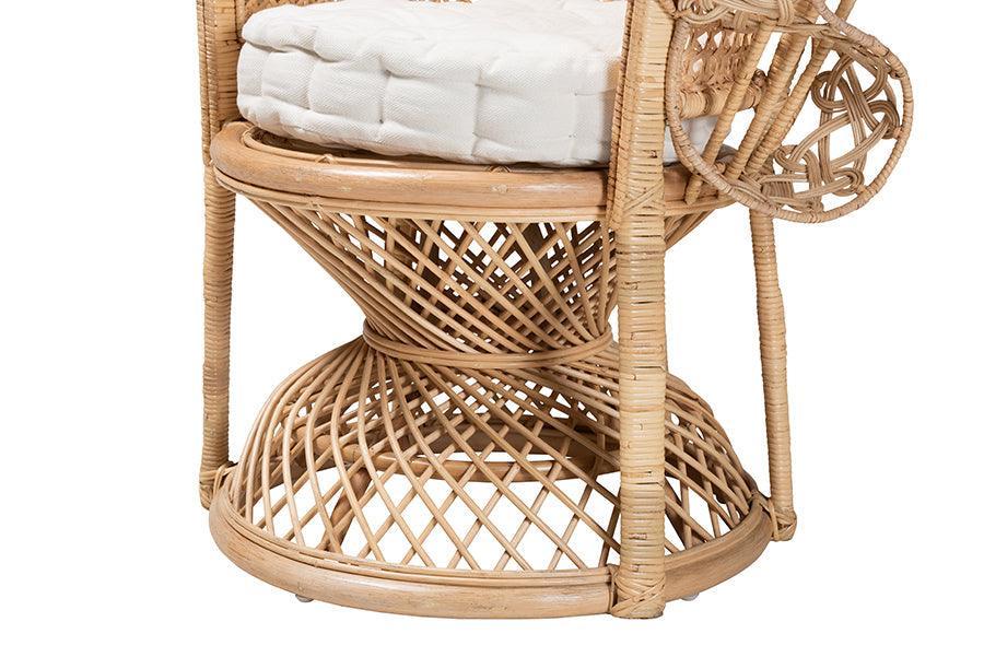 Ediva Modern Bohemian Natural Brown Rattan Peacock Accent Chair FredCo