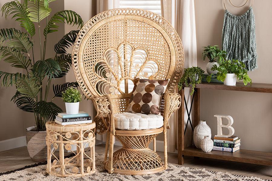 Ediva Modern Bohemian Natural Brown Rattan Peacock Accent Chair FredCo