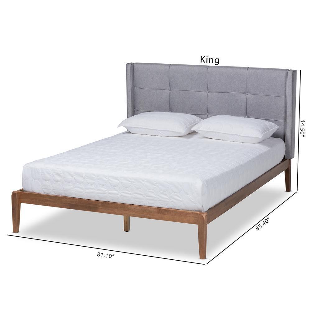 Edmond Modern and Contemporary Grey Fabric Upholstered and Ash Walnut Brown Finished Wood King Size Platform Bed FredCo