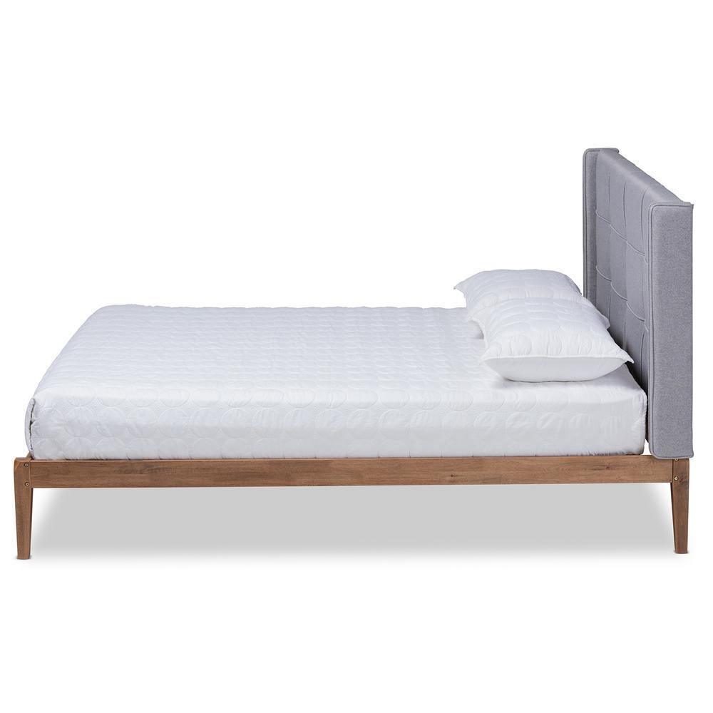 Edmond Modern and Contemporary Grey Fabric Upholstered and Ash Walnut Brown Finished Wood Queen Size Platform Bed FredCo