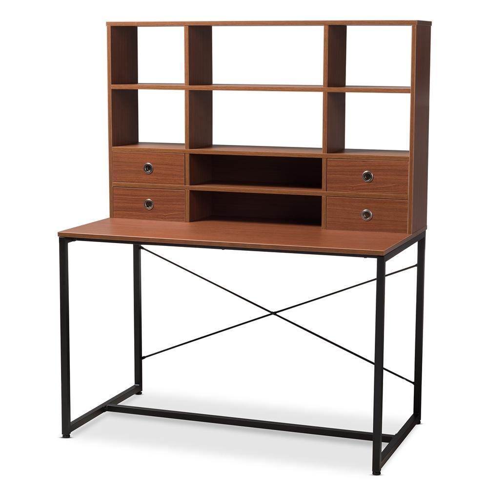 Edwin Rustic Industrial Style Brown Wood and Metal 2-in-1 Bookcase Writing Desk FredCo