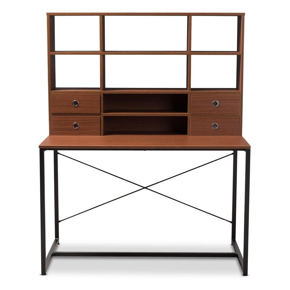 Edwin Rustic Industrial Style Brown Wood and Metal 2-in-1 Bookcase Writing Desk FredCo