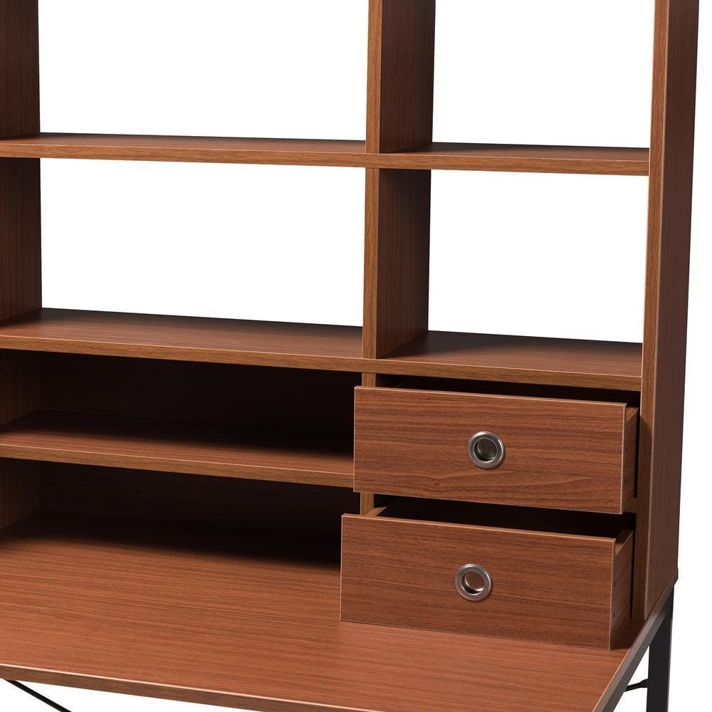Edwin Rustic Industrial Style Brown Wood and Metal 2-in-1 Bookcase Writing Desk FredCo