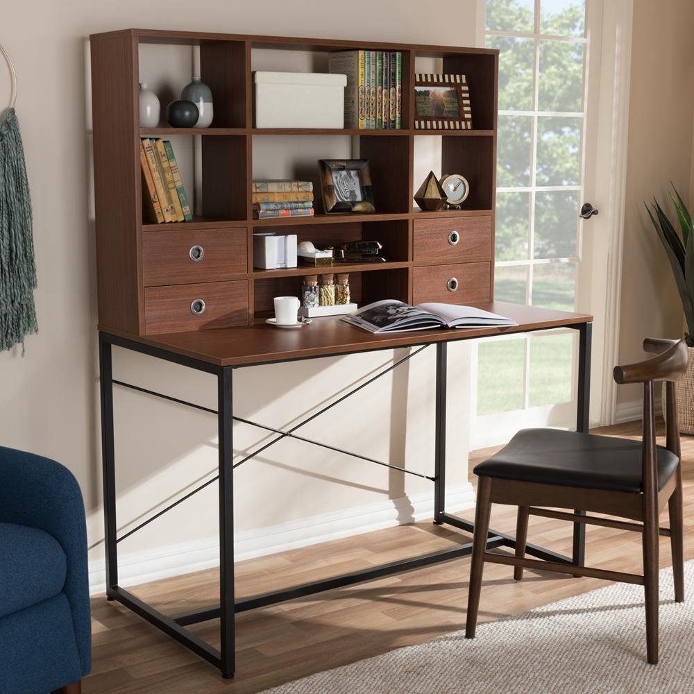 Edwin Rustic Industrial Style Brown Wood and Metal 2-in-1 Bookcase Writing Desk FredCo