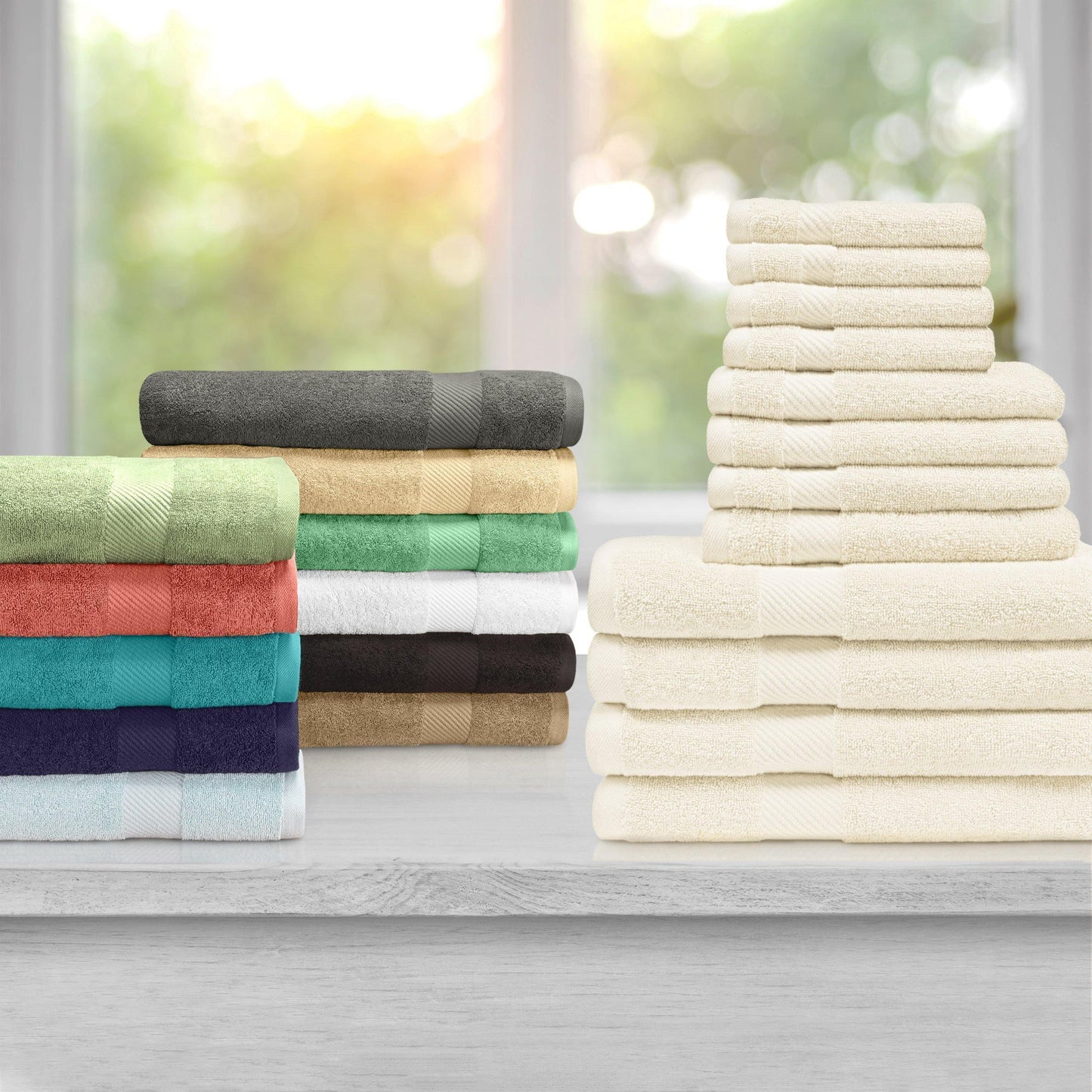 Egyptian Cotton 500 GSM Right Hash Dobby Border 12-Piece Towel Set FredCo