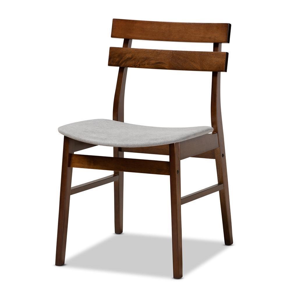 Eiko Mid-Century Modern Transitional Light Grey Fabric Upholstered and Walnut Brown Finished Wood 5-Piece Dining Set FredCo