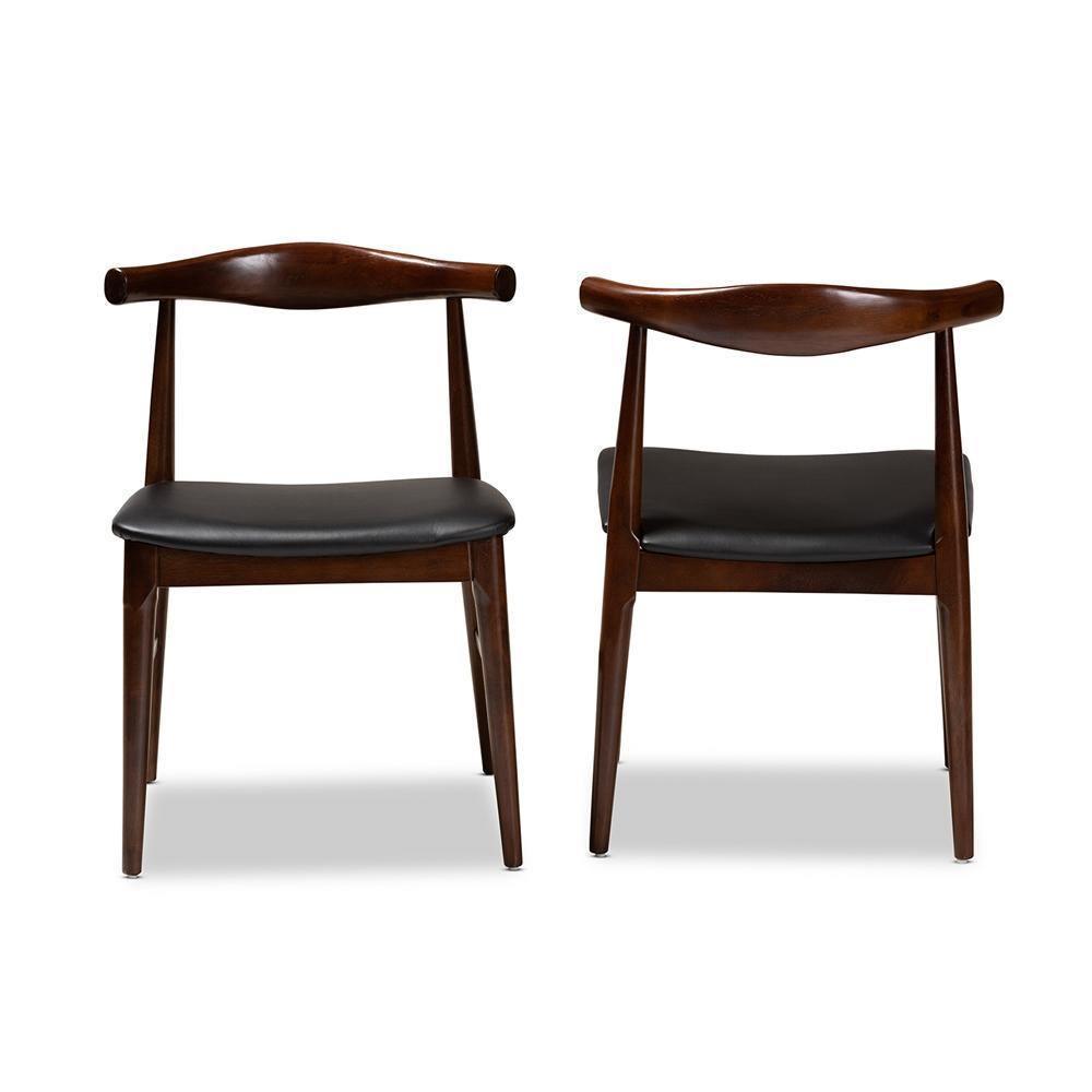 Eira Mid-Century Modern Black Faux Leather Upholstered Walnut Finished Wood Dining Chair Set of 2 FredCo