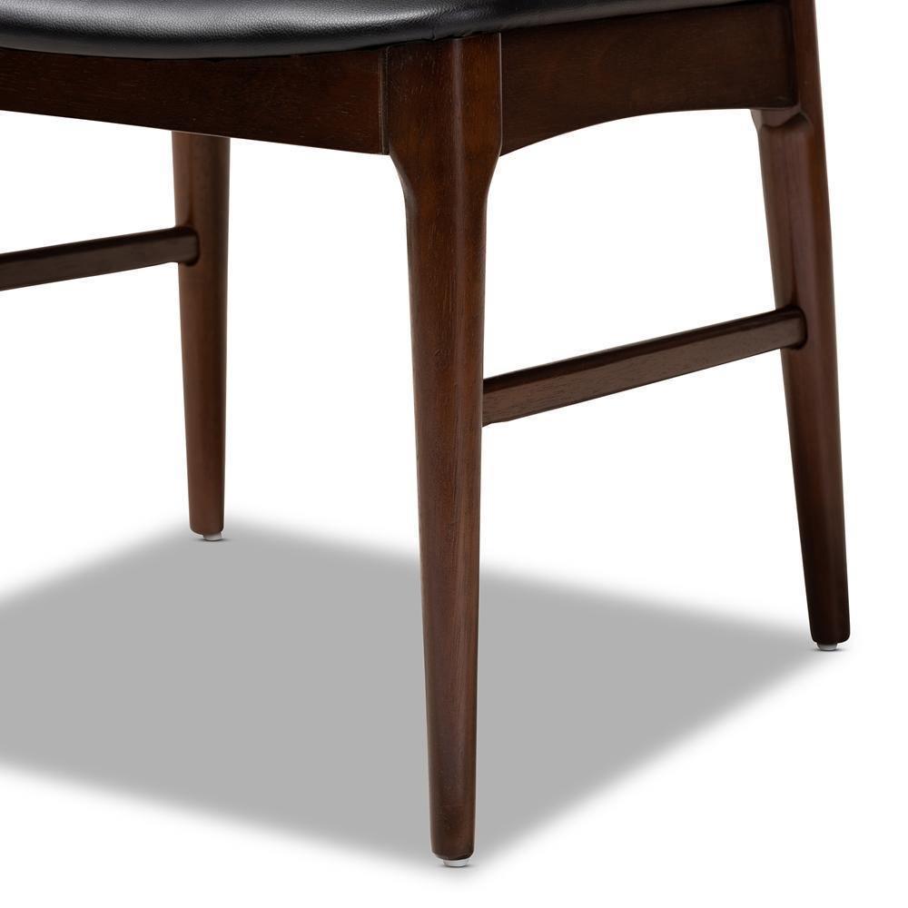 Eira Mid-Century Modern Black Faux Leather Upholstered Walnut Finished Wood Dining Chair Set of 2 FredCo