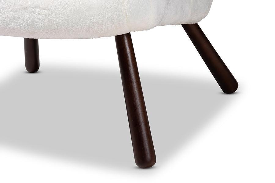 Eisa Modern and Contemporary White Sherpa Upholstered and Walnut Brown Finished Wood Accent Chair FredCo