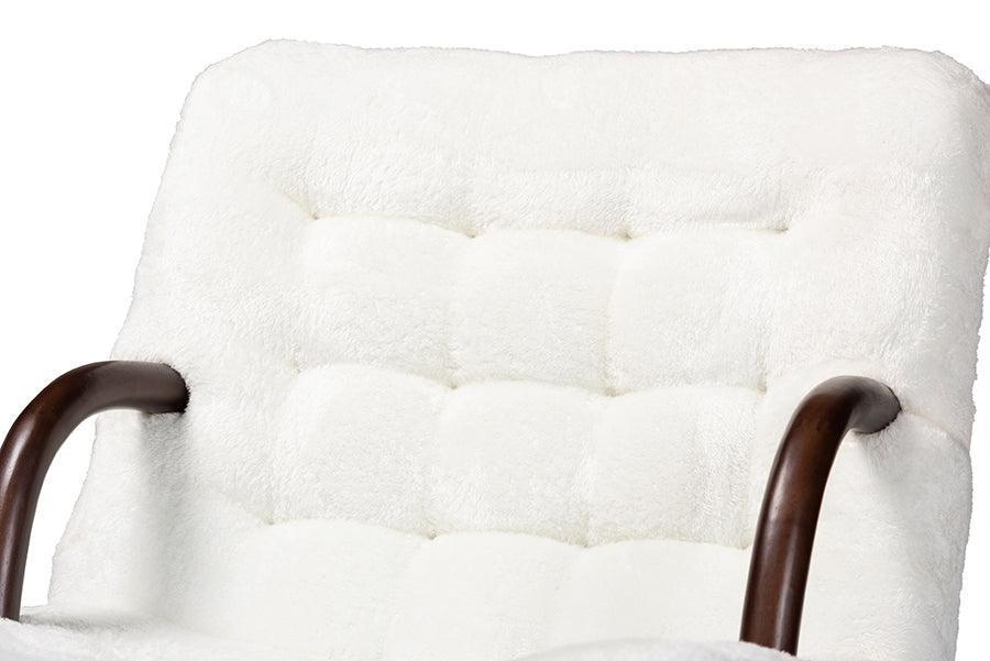 Eisa Modern and Contemporary White Sherpa Upholstered and Walnut Brown Finished Wood Accent Chair FredCo