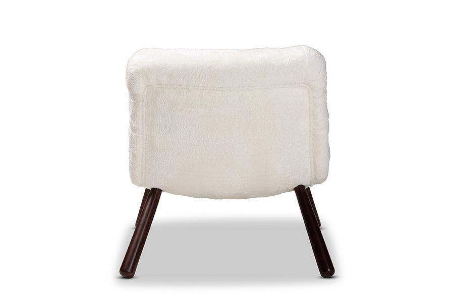 Eisa Modern and Contemporary White Sherpa Upholstered and Walnut Brown Finished Wood Accent Chair FredCo