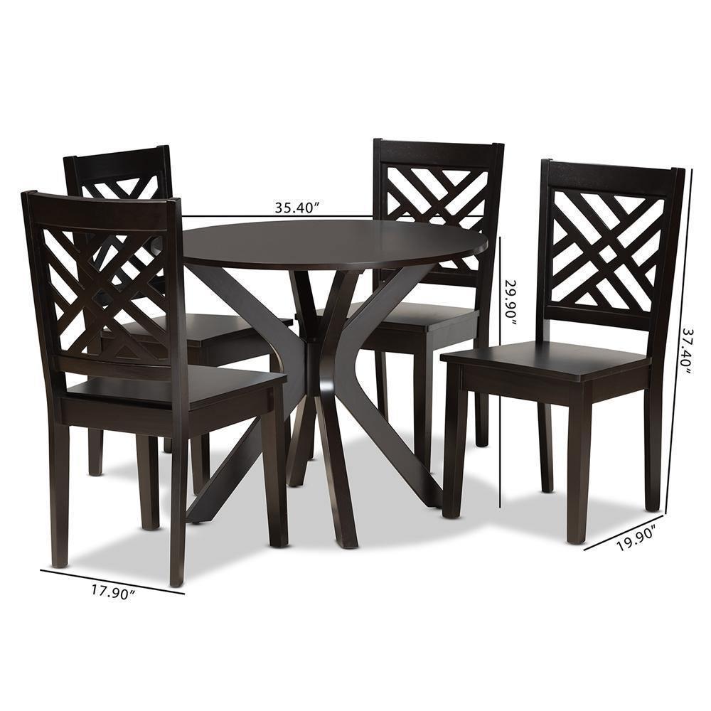Ela Modern and Contemporary Dark Brown Finished Wood 5-Piece Dining Set FredCo