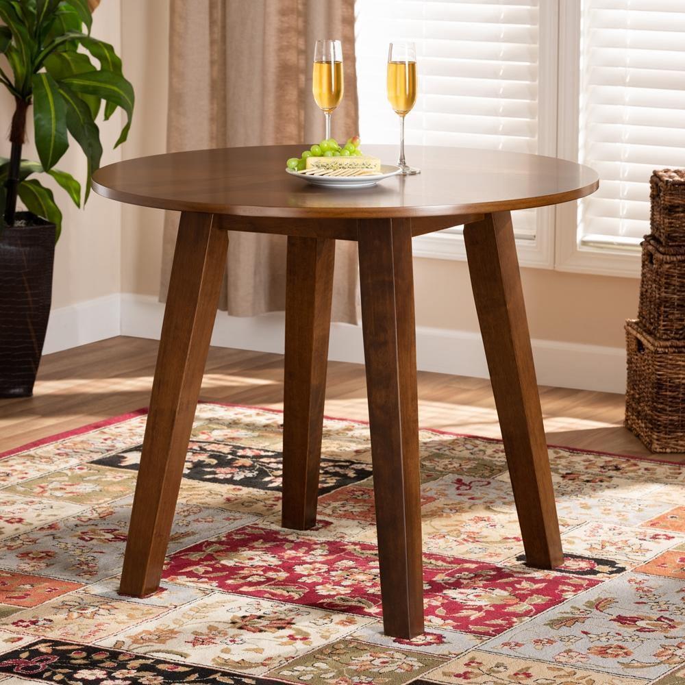 Ela Modern and Contemporary Walnut Brown Finished 35-Inch-Wide Round Wood Dining Table FredCo