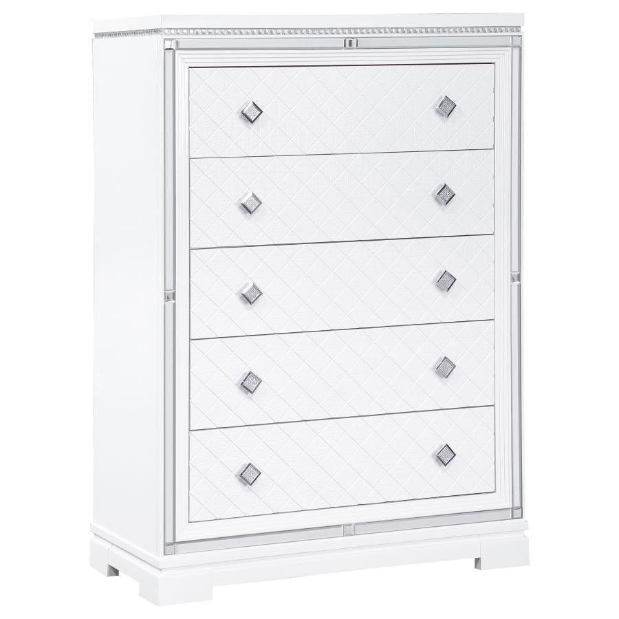 Eleanor Upholstered Tufted Bedroom Set White Coaster California King, 5 Piece FredCo
